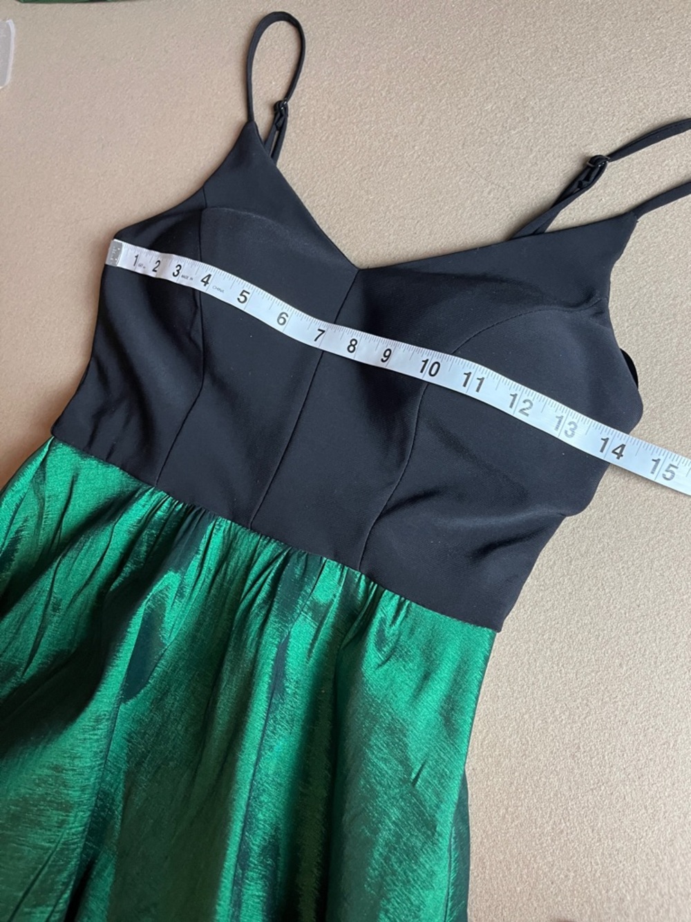 Betsy & Adam Black Green V-Neck High-Low Dress- 2 - Picture 7 of 12